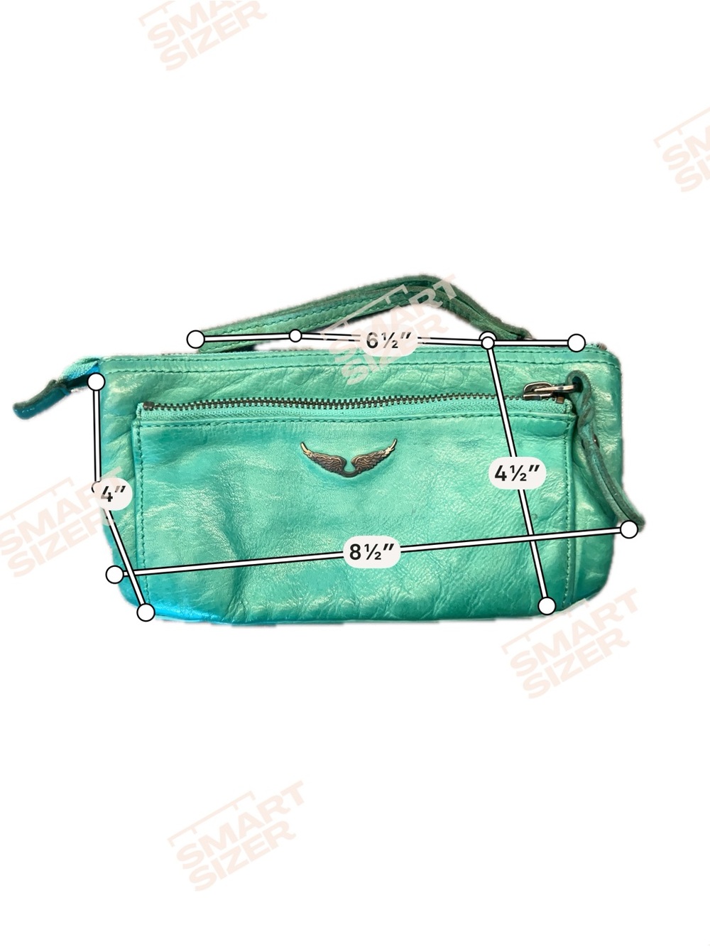 Zadig & Voltaire Green Leather Wristlet Clutch with Wing Motif - Picture 4 of 4